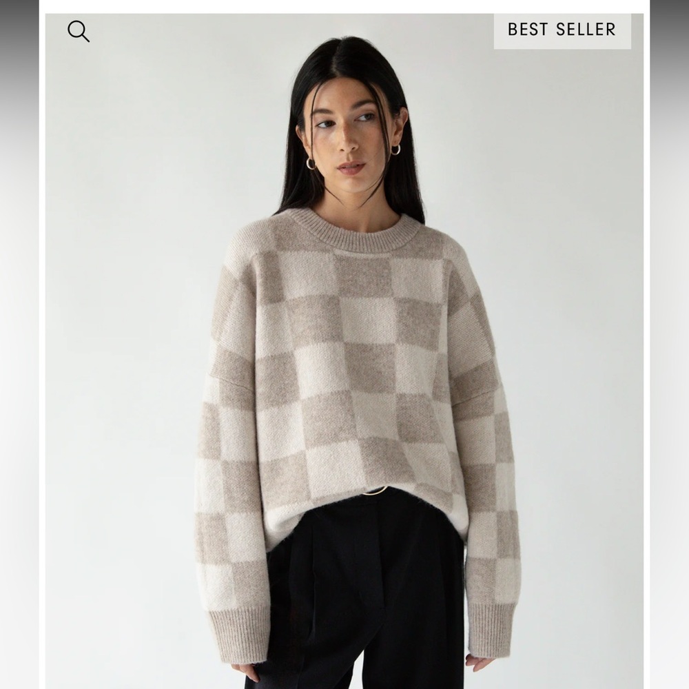 NWT Oak + Fort oversized Heather oatmeal checkerboard sweater sz M
